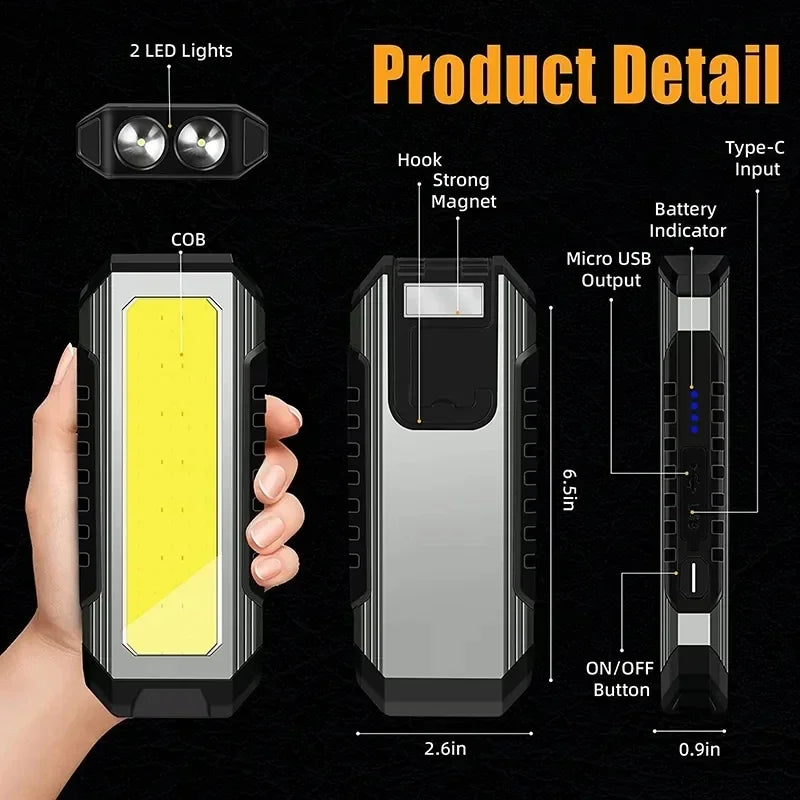 4000mAH COB Work Light USB Rechargeable LED Flashlight Portable Lantern with Magnet 7 Lighting Modes Camping Emergency Torch