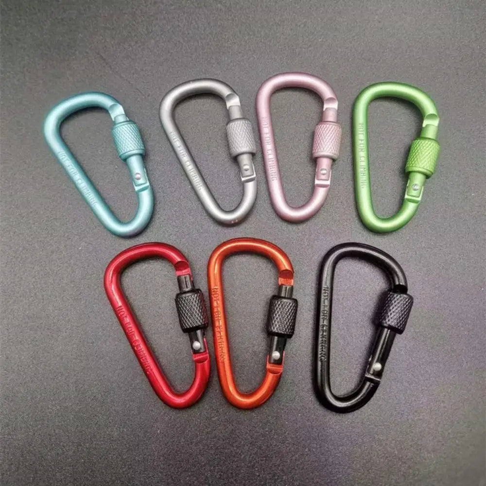 1Pc Outdoor Sports Multi Color Aluminium Alloy Safety Buckle Keychain with Lock Camping Hiking Climbing Button D-shape Carabiner