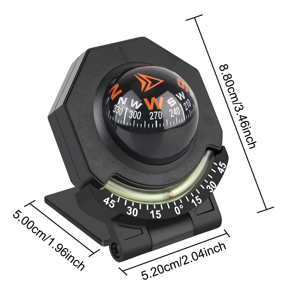 Car Dashboard Compass With Slope Meter 2-In-1 Foldable High Precision Navigation Car Mount Compass Ball Compass for Vehicle Boat