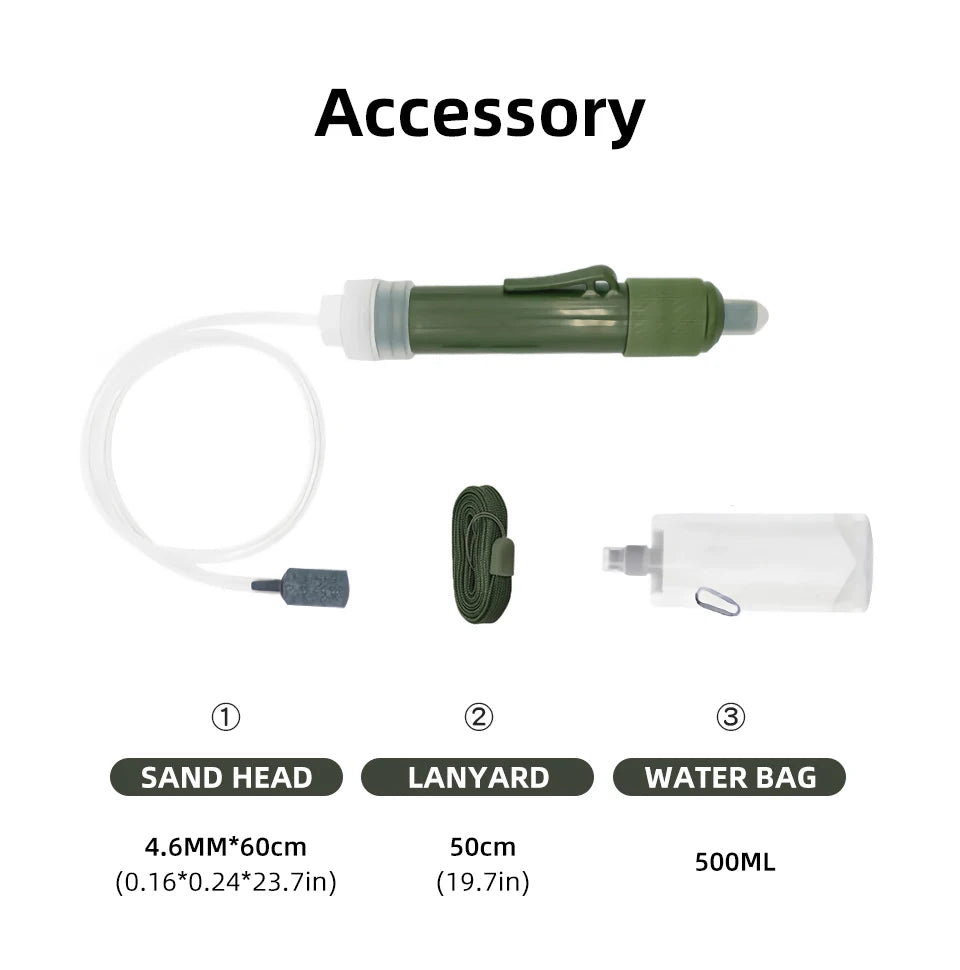 PACOONE Outdoor Survival Water Filter Camping Equipment Water Purifier Water Filtration Emergency Supplies for Camping Hiking