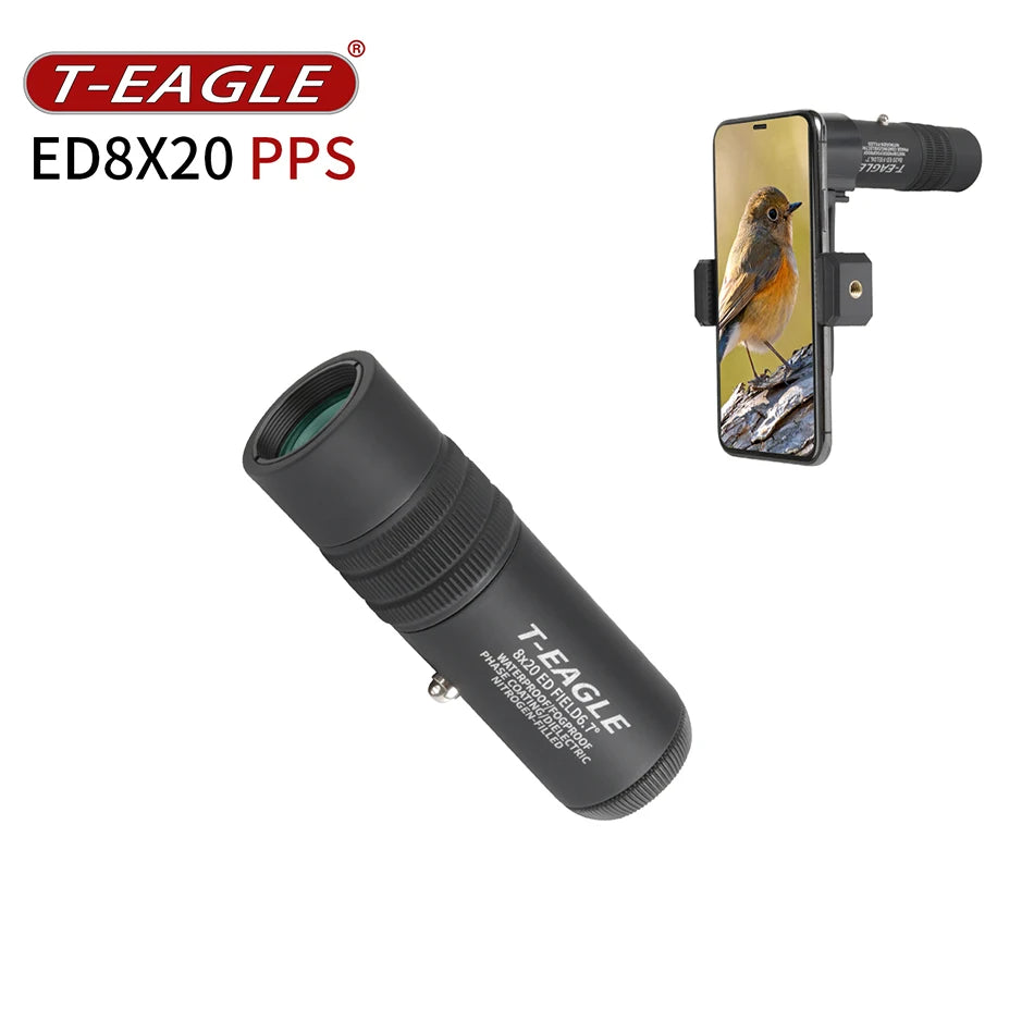 T-Eagle ED 8X20 Monocular Telescope Waterproof Mini Portable Spotting Scope High Definition Adjustable Focal For Bird Watching