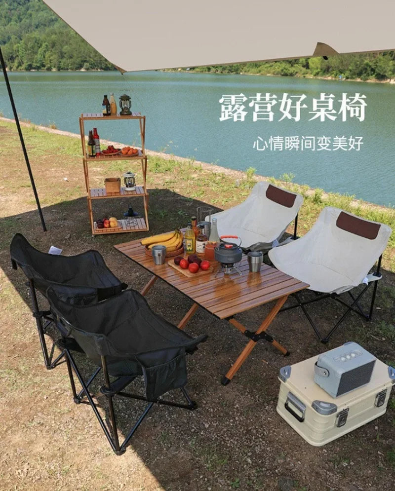 Folding Outdoor Table and Chair Set with Solid Wood and Aluminum Alloy for Picnic and Camping Coffee Tables Rolling IGT Wildmini