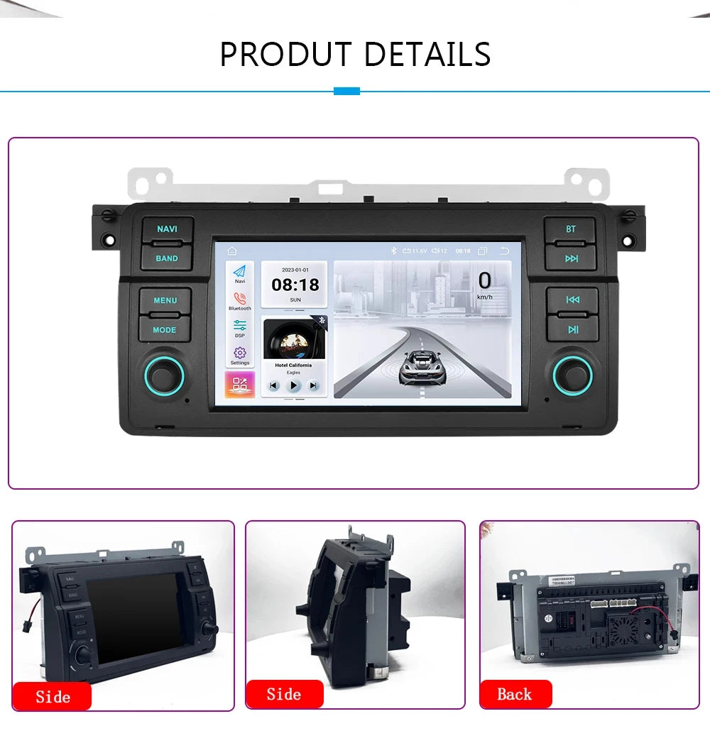 Junuse 7" Android 12 Radio For BMW S3 E46 Car Stereo Multimedia 318/320/325/330/335 M3 1998-2006 Wireless CarPlay AUTO GPS DSP