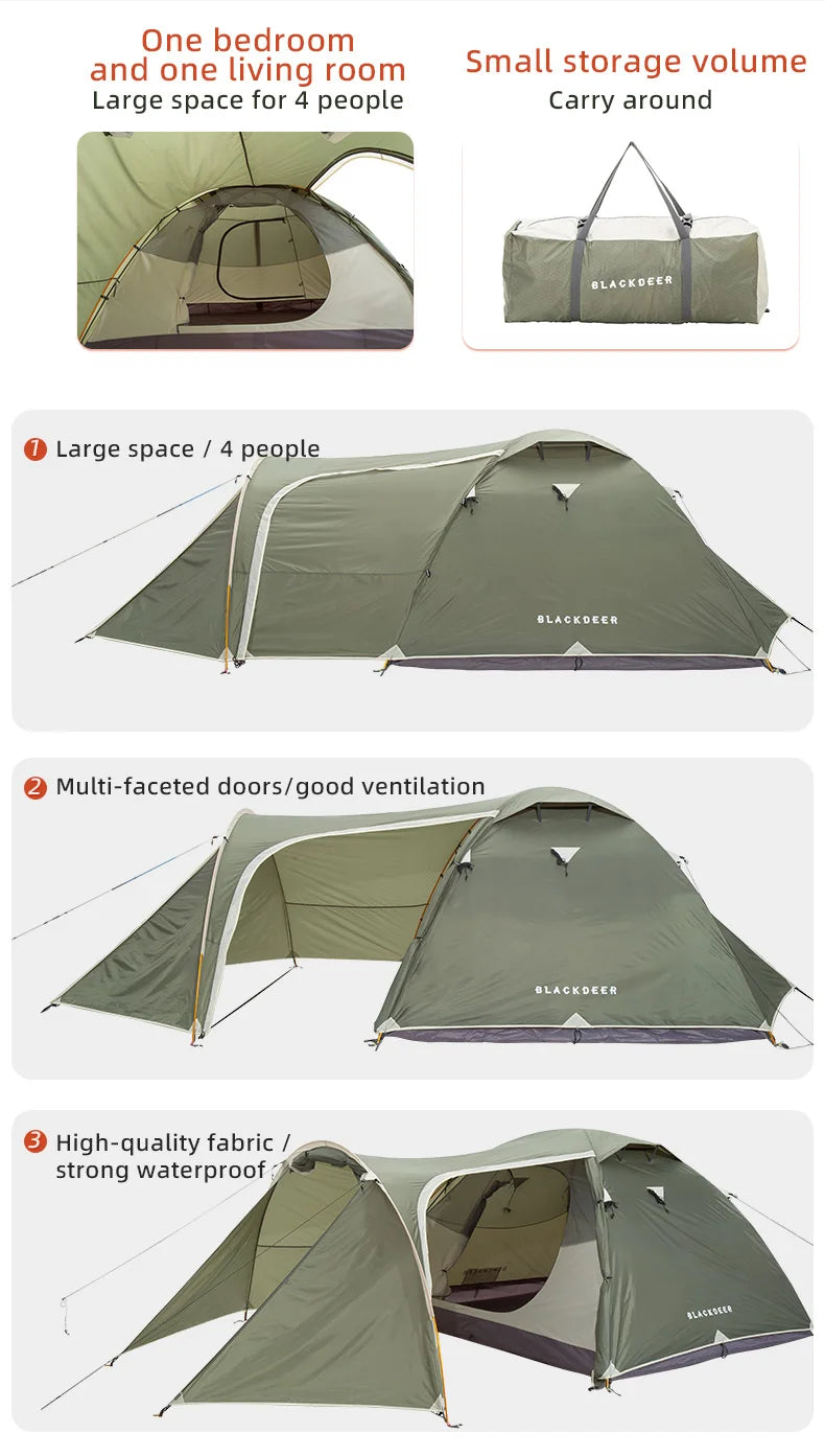 Blackdeer Archeos 2-3 People Backpacking Tent Outdoor Camping 4 Season Winter Skirt Tent Double Layer Waterproof Hiking Survival