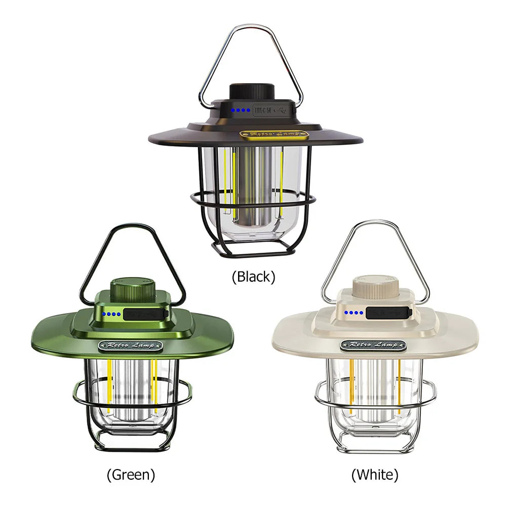 LED Camping Light Retro Hanging Tent Lamp Waterproof Retro Camping Lantern Stepless Dimmable 4500mAh Rechargeable Emergency Lamp