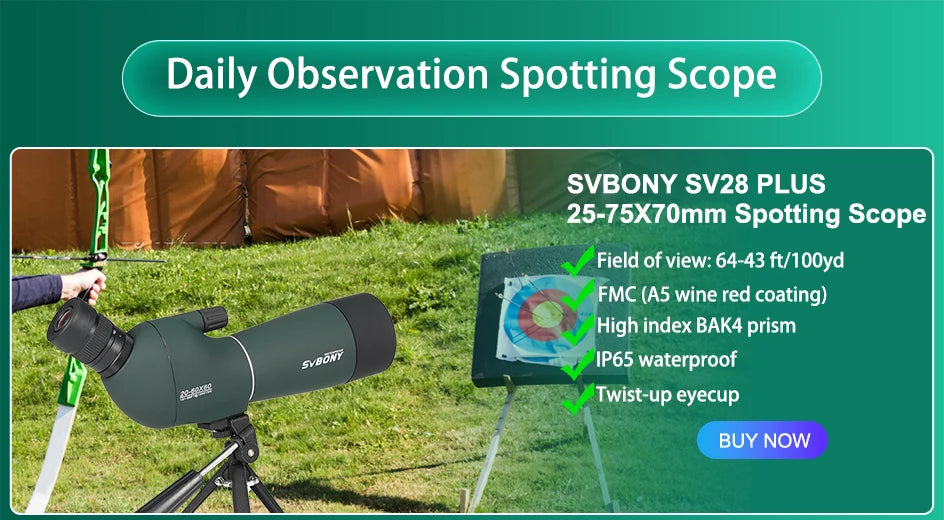 SVBONY SV28 Spotting Scopes with Tripod,25-75x70,Waterproof,Range Shooting Scope,Compact, for Target Shooting,Wildlife Viewing