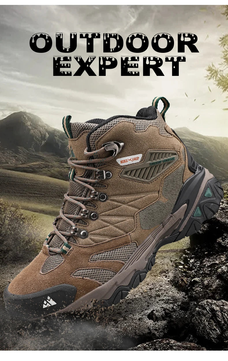 HIKEUP Hiking Boot Men Outdoor Boots Suede High Top Trekking Sport Men Shoes Rainproof Tactical Combat Military Boots