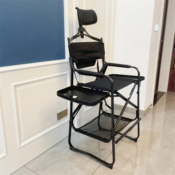 Tall Directors Chair Heavy Duty Bar Height Folding Makeup Chair Padded Seat with Side Table Foot Rest for Camping Home or Patio