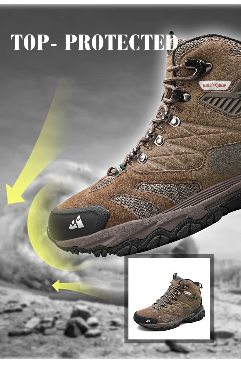 HIKEUP Hiking Boot Men Outdoor Boots Suede High Top Trekking Sport Men Shoes Rainproof Tactical Combat Military Boots