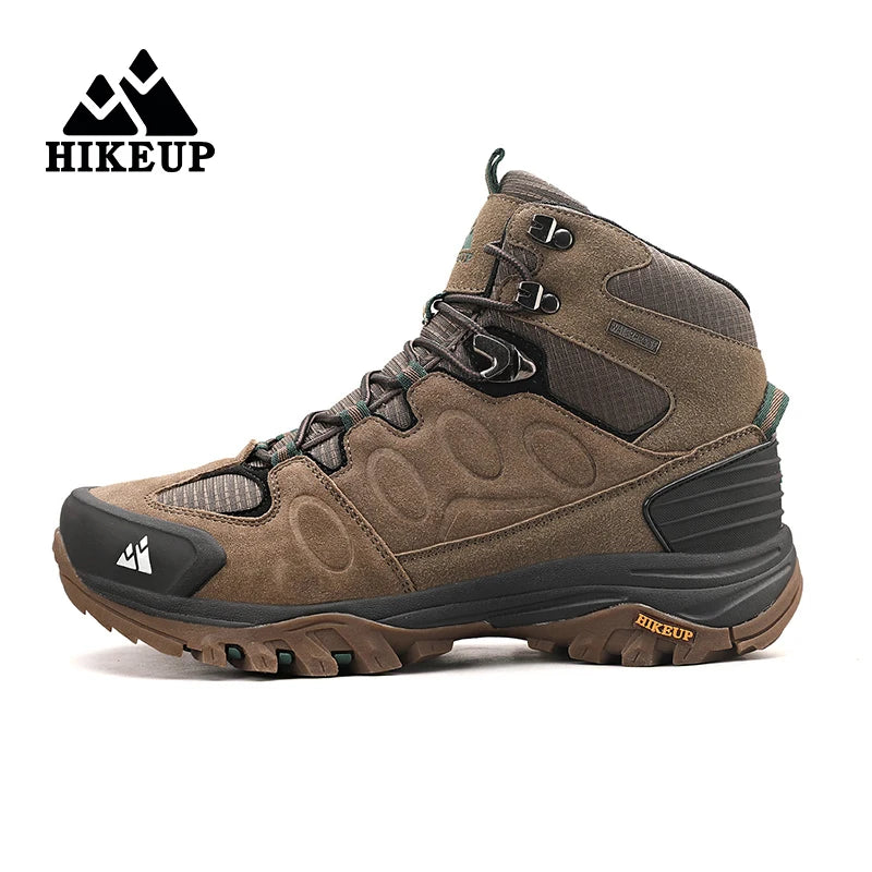 HIKEUP High-Top Men Hiking Boot Winter Outdoor Shoes Lace-Up Non-slip Outdoor Sports Casual Trekking Boots Man Waterproof Suede