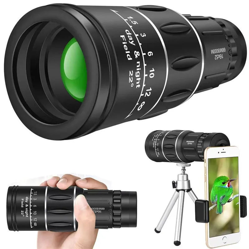 HD Scope 16x52 Dual Focus Monocular Telescope Hunting Spotting Upgrade Handheld Binoculars 66m/8000m For Tourism Fishing