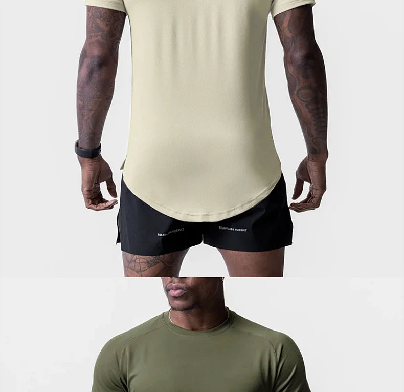 Mens Quick Dry T-shirt Summer Running Sport Breathable Short Tee Casual Shirt Male Gym Fitness Bodybuilding Workout Clothing