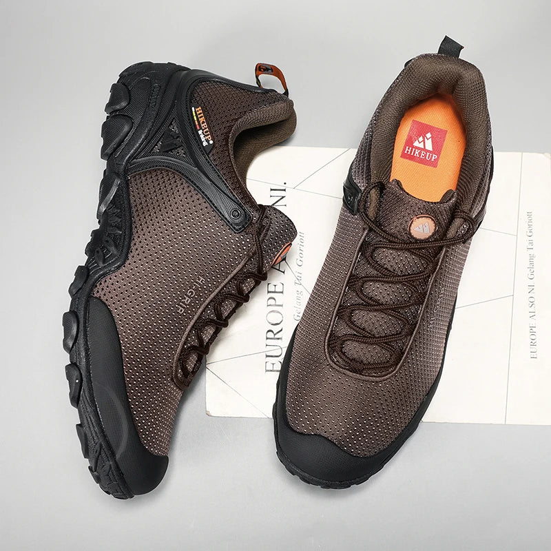 HIKEUP New Hiking Shoes Elevated Insoles Wear-resistant Outdoor Sport Men Shoes Lace-Up Men's Climbing Trekking Hunting Sneakers