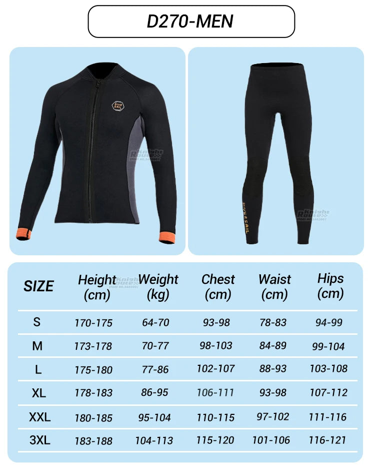 Neoprene 3MM 2MM Men Women Wetsuit Jacket Scuba Diving Suit Surf Snorkeling Underwater Spearfishing Fishing Kitesurf Equipment