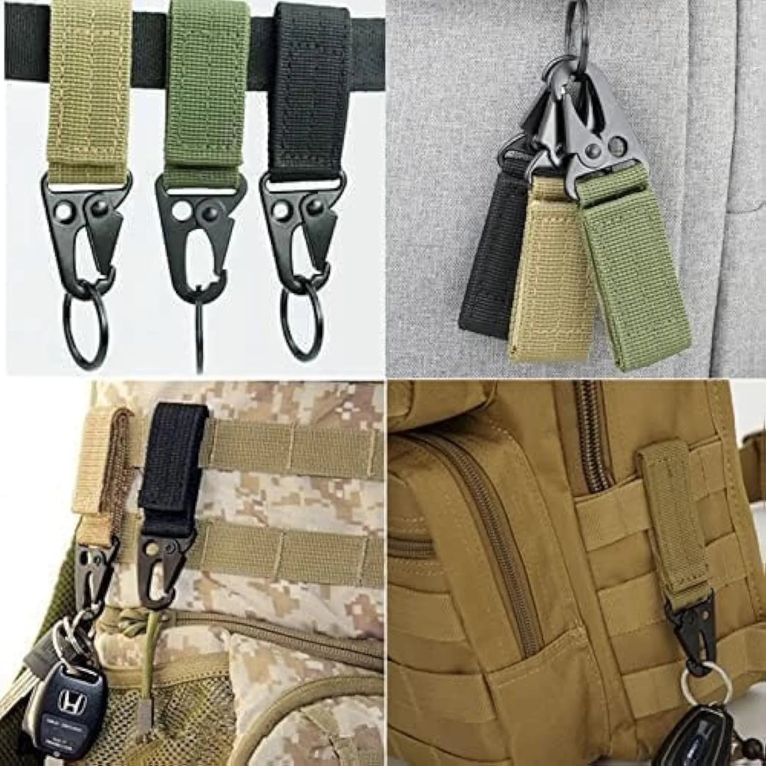 3Pcs Tactical Nylon Webbing Buckle Carabiner Hook EDC Molle Backpack Belt Clip Keychain Hanger For Outdoor Climbing Camping