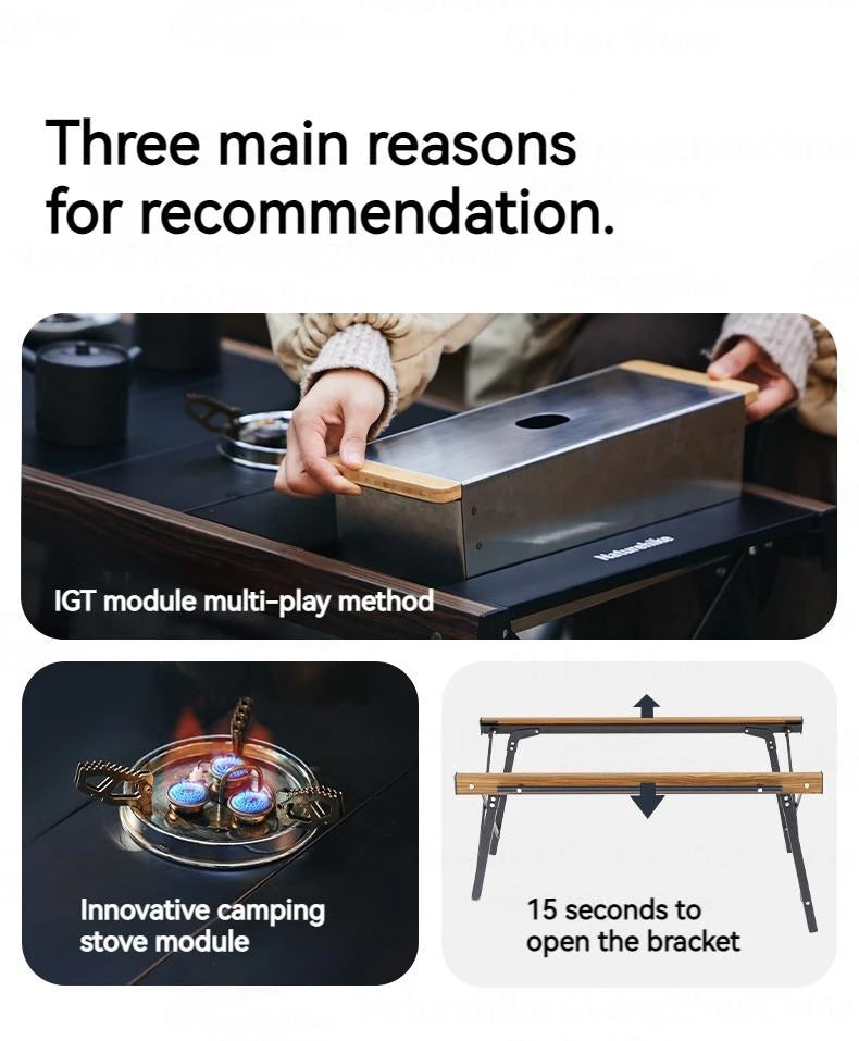 Naturehike Folding Aluminum Alloy IGT Table Camping Outdoor Multifunctional Portable Removable BBQ Grill Wood Picnic Fishing