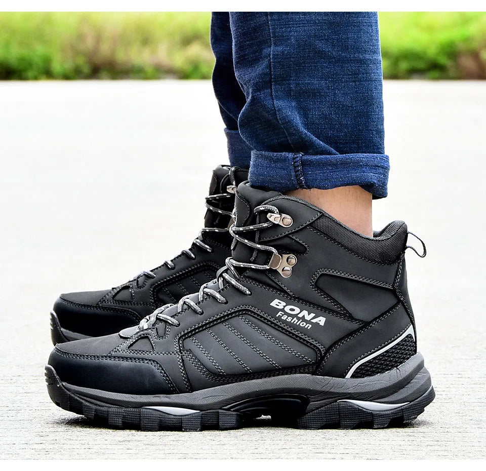 BONA 2023 New Designers Winter Suede High Top Boots Men Warm Plush Snow Boots Man High Quality Anti-Slip Hiking Boots Mansculino