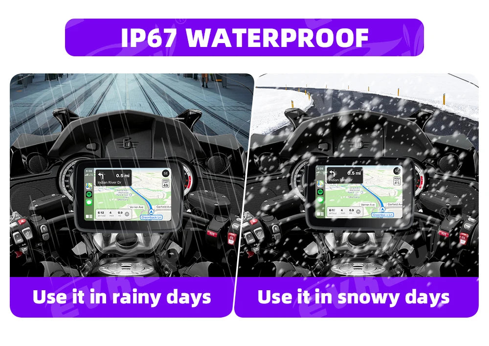 EVKEY Navigation Motorcycle Carplay Display Screen Portable Motorcycle Wireless Android Auto Monitor
