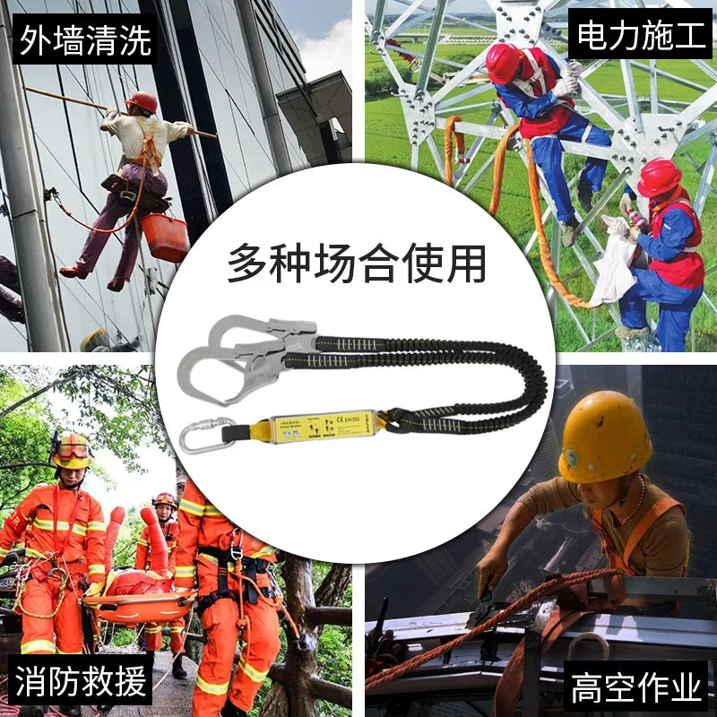 25KN Protective Safety Belt Elastic Buffer Sling Belt With Carabiner Snap Hook Aerial Work Climb Wearable Anti Fall Off Rope