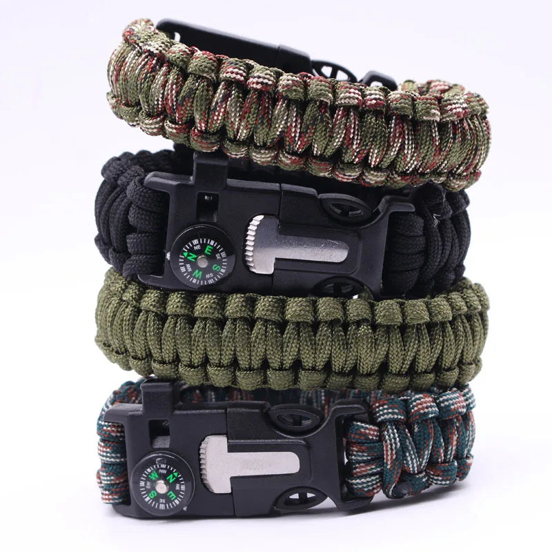 Outdoor Multi-function Survival Bracelet Military Emergency 4mm Paracord Wristband Scraper Whistle Buckle Tools