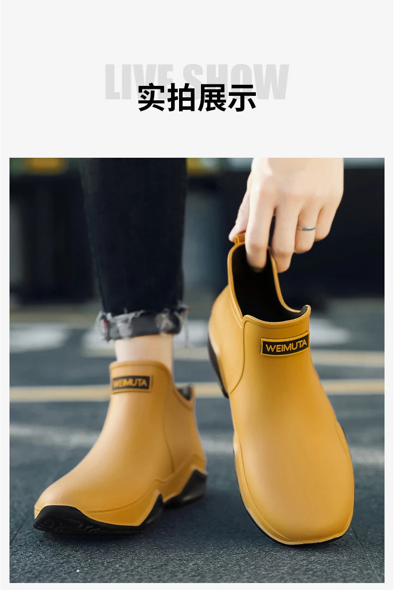 Fashion Couple's Outdoor Rain Boots New Men High Top Hiking Fishing Water Shoes Anti-slip Chef Work Ankle Boots Waterproof Shoes