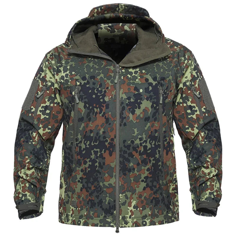 Camo Fleece Cargo Sets Men Winter Windproof Waterproof Shark Skin Soft Shell Tactical Jacket Outdoor Multi-pocket Pant 2 Pcs Set