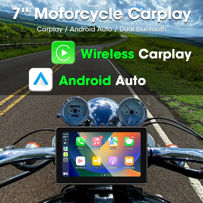 7 Inch Motorcycle Portable Navigation GPS Wireless Apple Carplay Android Auto IPX7 Waterproof Motorcycle BT Touch Screen Display