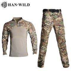 HAN WILD Tactical Combat Suit Long Sleeves Outdoor Sport Uniform Men Clothing Shirts Camo Hunting Fishing Pants Climbing Clothes