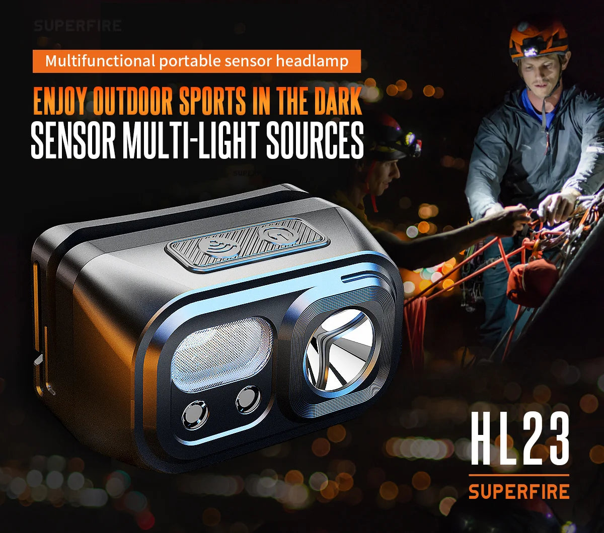 SUPERFIRE HL23 Mini LED USB-C Rechargeable Headlamp Motion Sensor Headlight 9 Modes Light for Camping Fishing Working Lantern