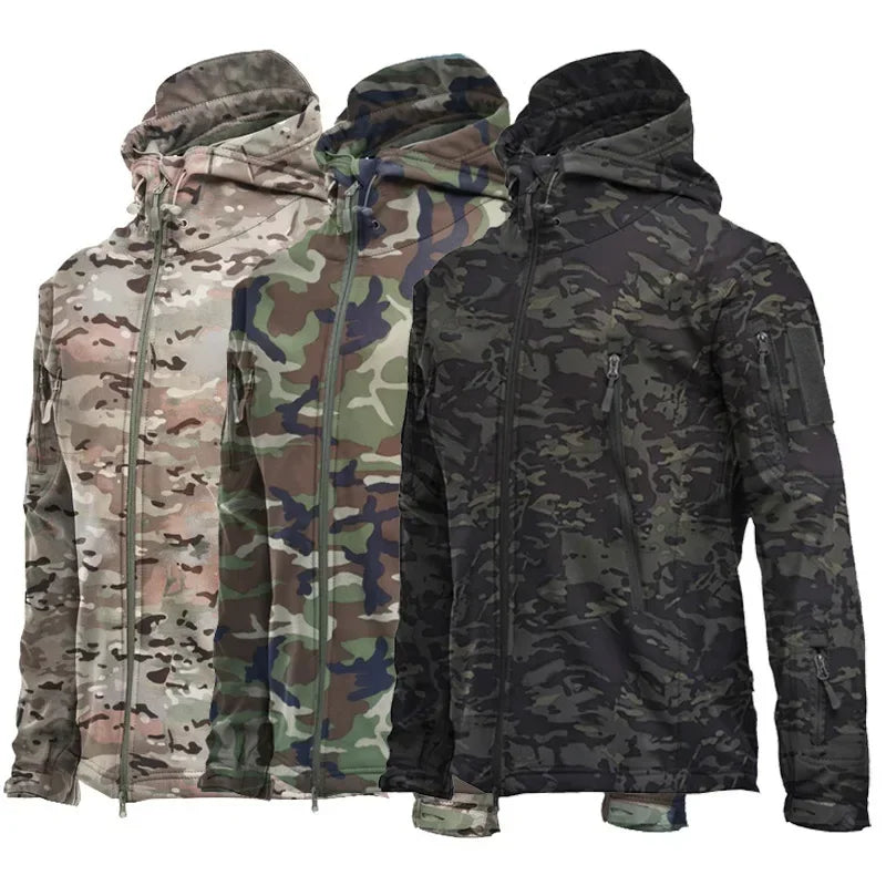 Navy Blue Soft Shell Outdoors Jacket Men Waterproof Army Tactical Jacket Coat Winter Warm Fleece Hooded Windbreaker And Pants