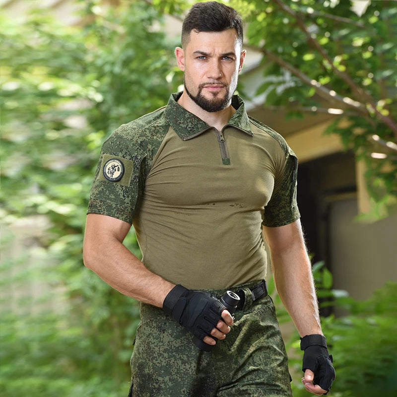 HAN WILD Camouflage Tees Men Tactical Shirt Cotton Climbing Shirts Combat T-Shirt Airsoft Paintball Camping Hunting Clothing