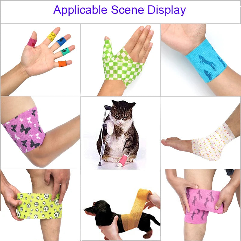 Animal Pattern Printed Self Adhesive Elastic Bandage 4.5m Sports Wrap Tape for Finger Joint Knee First Aid Kit Pet Tape