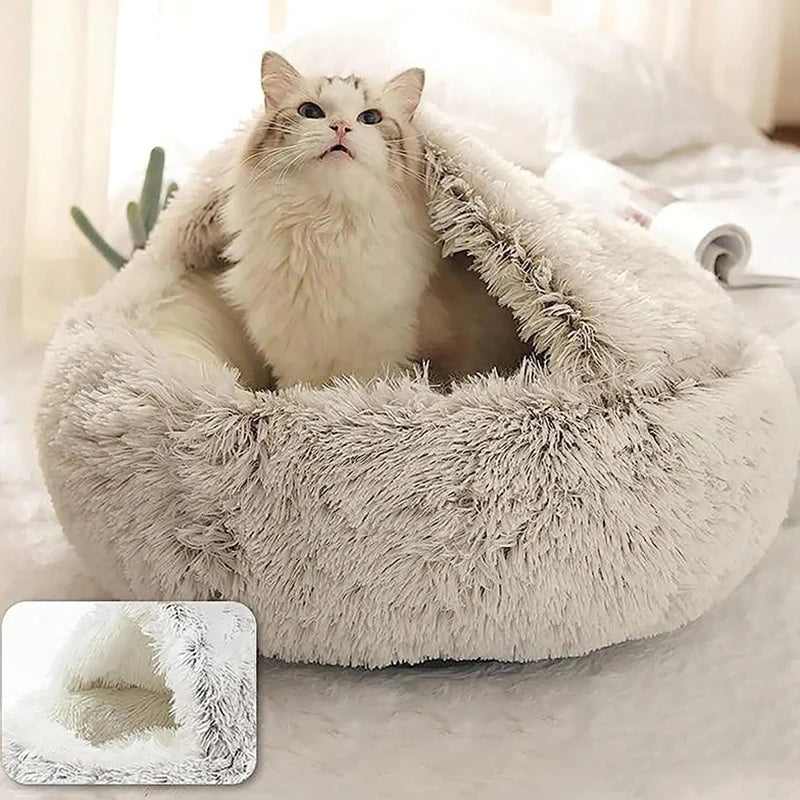 Plush Round Cat Bed Pet Mattress Warm Soft Comfortable Basket Cat Dog 2 in 1 Sleeping Bag Nest for Small Cat Puppy