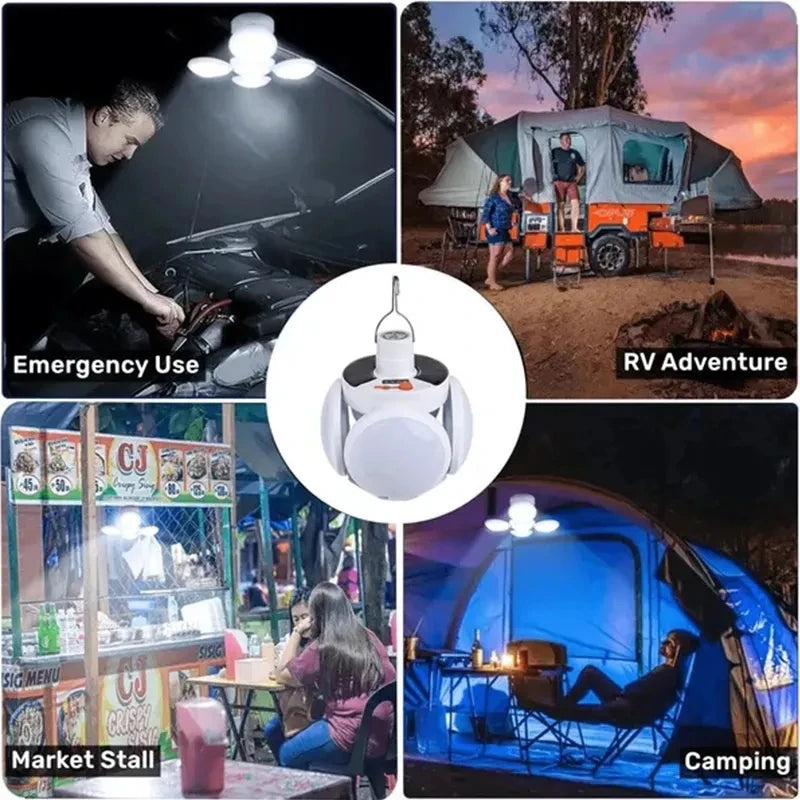 Solar Camping Lantern Portable Tent Lamp Folding LED Football Bulbs Rechargeable USB Camping Light for Home Office Tent Car Lamp