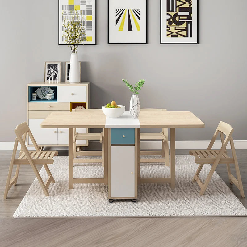 Folding dining table and chair combination Nordic dining table household small apartment modern simple solid wood multifunctiona