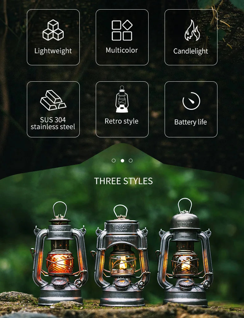 Thous Winds Memory Oil Lamp Outdoor Portable Mini Camping Lantern Emotion Retro Lights for Hike Picnic Backpack Camping Supplies