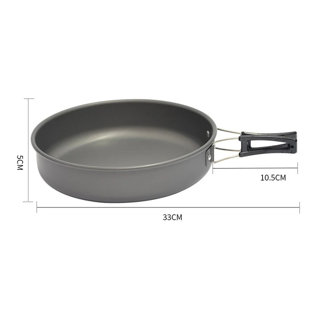 22cm Aluminum Outdoor Camping Non-stick Frying Pan Portable Hiking Picnic Pot Cookware Folding Handle Backpacking Pots Pans Set