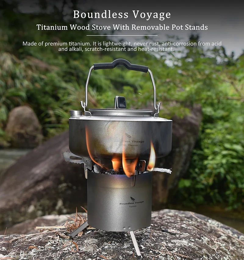 Boundless Voyage Camping Titanium Wood Stove Folding Mini Alcohol Stove Roll Heater Furnace Outdoor Cookware Lightweight Cooker