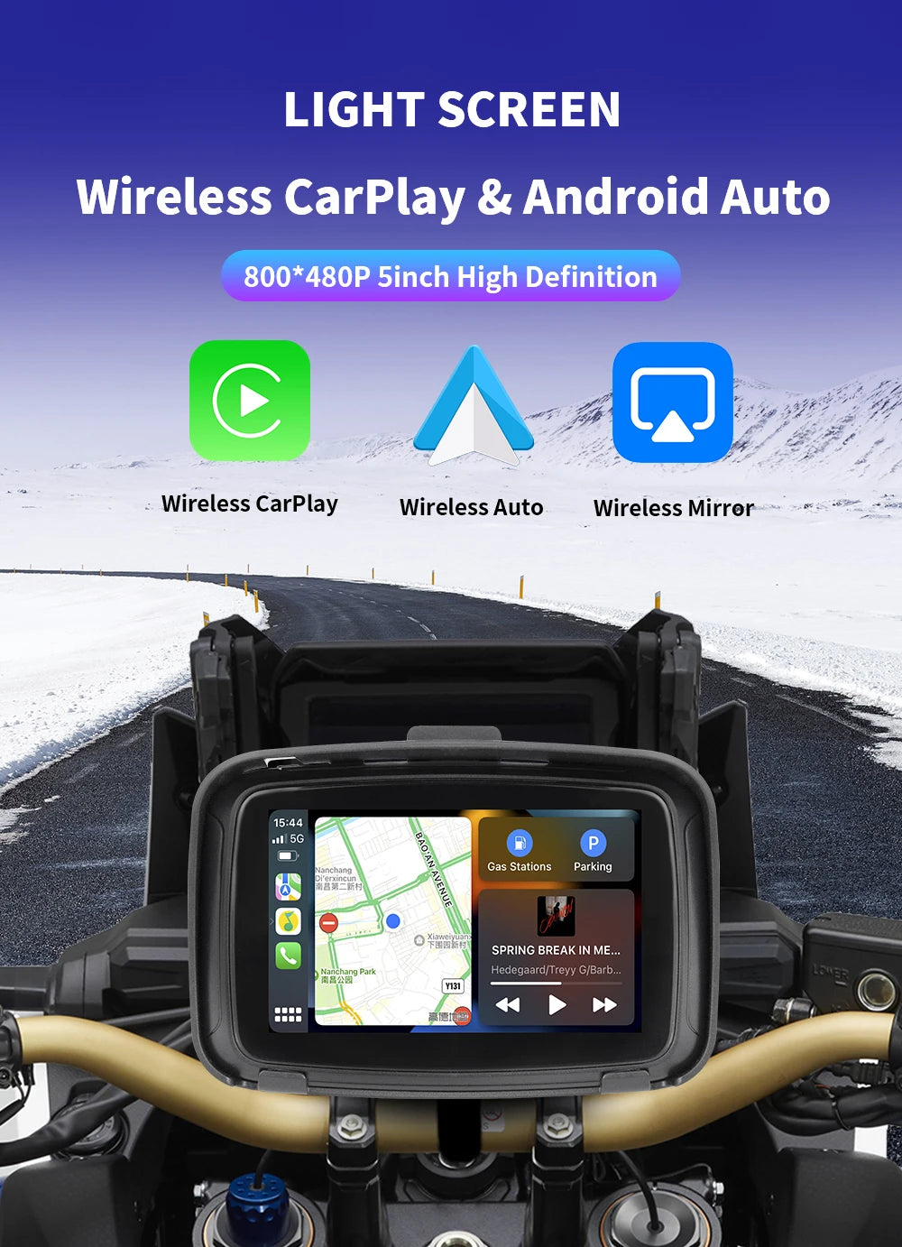 EKIY 5 Inch Motorcycle Wireless Apple Carplay Android Auto Portable Navigation GPS Screen IPX7 Motorcycle Waterproof Display