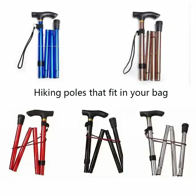 Outdoor Mountaineering Trekking Folding Trekking Pole Five Telescopic Crutches Travel Climbing Sports Aluminum Alloy Cane