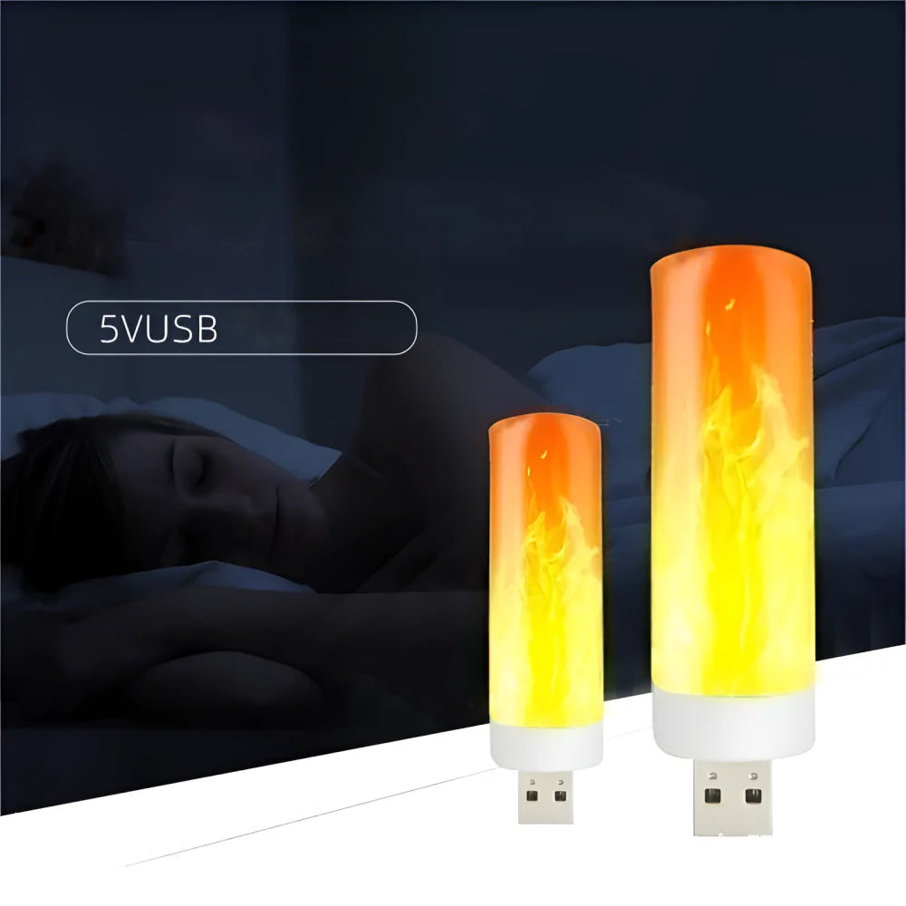 USB LED Atmosphere Light Flame Flashing Candle Lights Book Lamp for Power Bank Camping Lighting Cigarette Lighter Effect Light