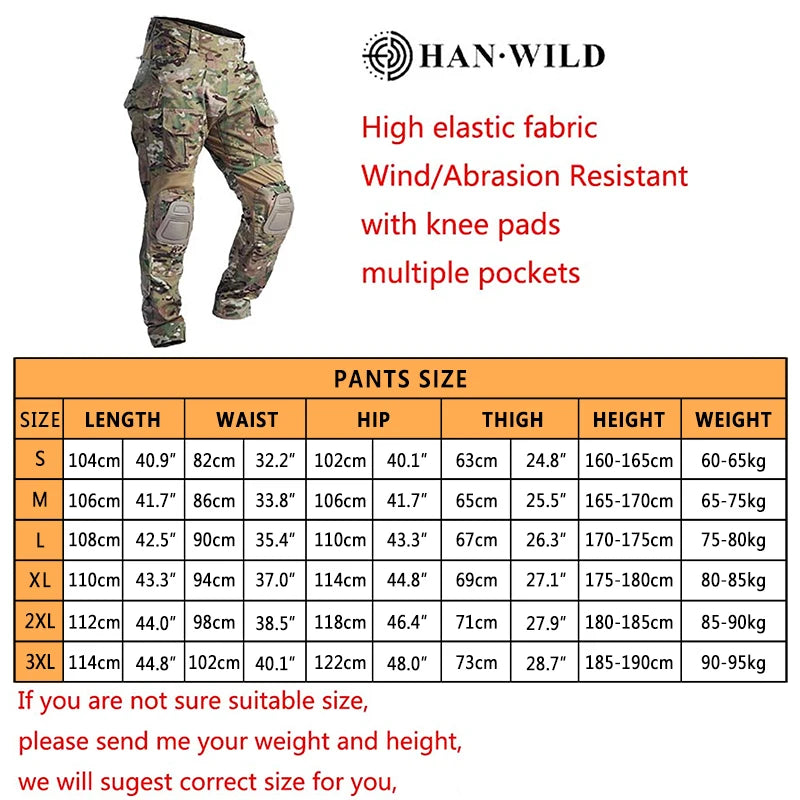 HAN WILD Cotton Pant Combat Pants Knee Pads Tactical Pants Green Camo Pant Men Clothing Airsoft Hunting Climbing Clothes Ripstop