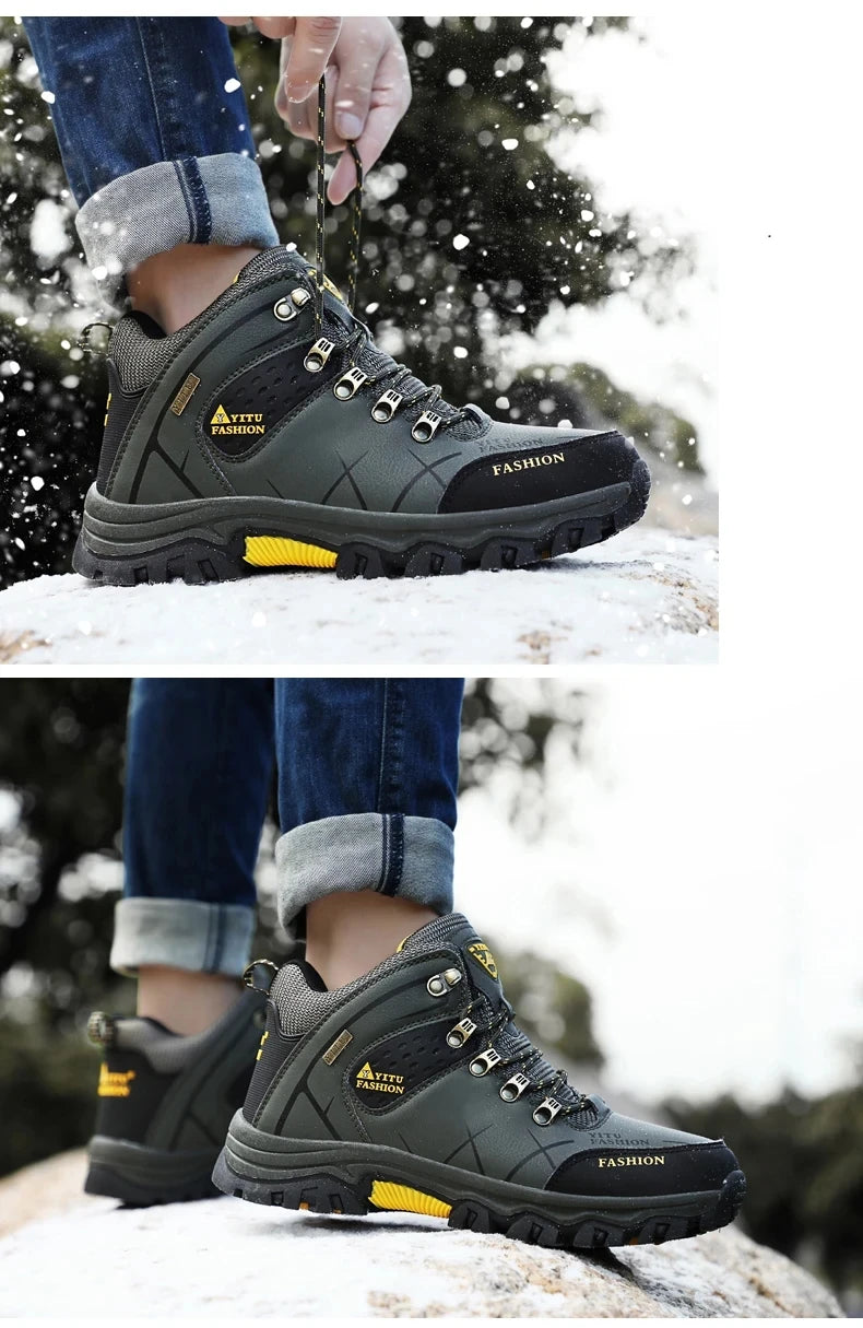 Brand Men Winter Snow Boots Waterproof Leather Sneakers Super Warm Men's Boots Outdoor Male Hiking Boots Work Shoes Size 39-47