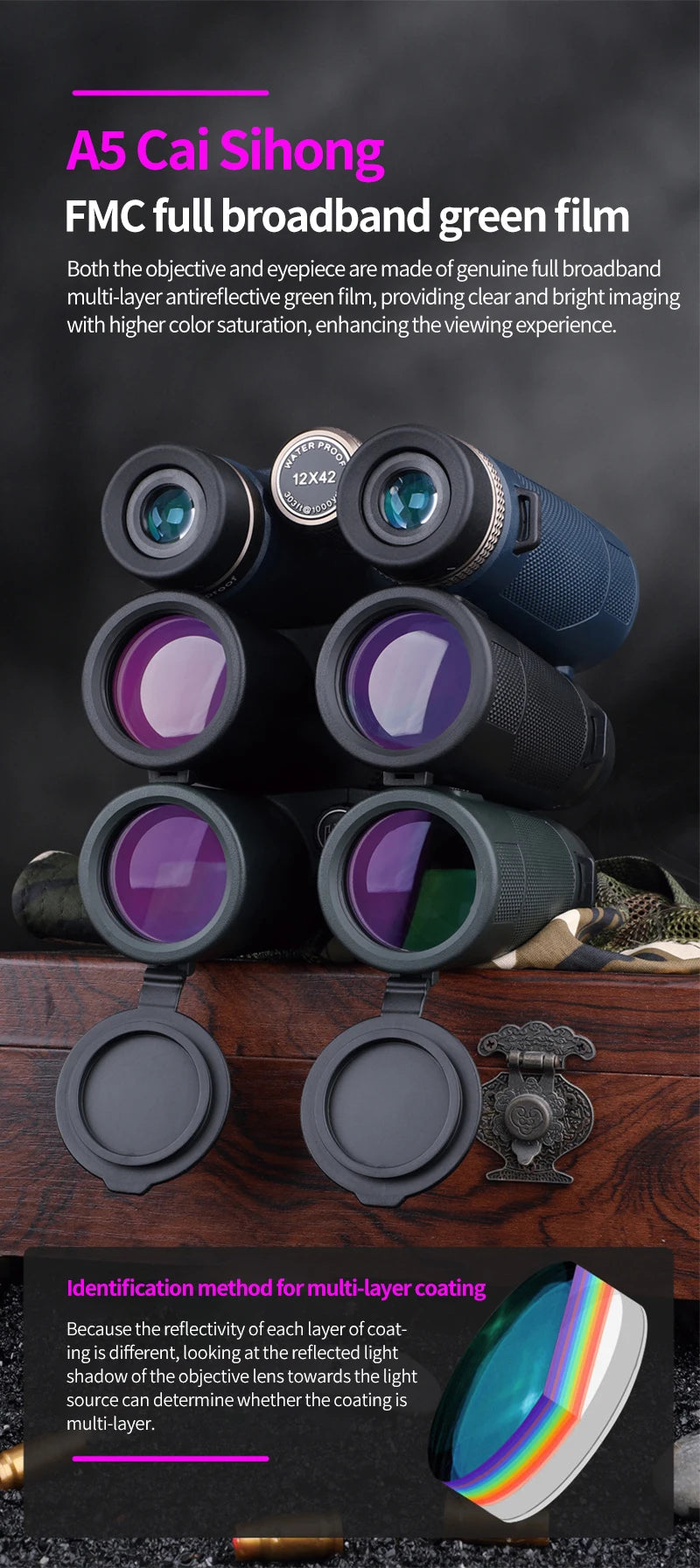 12x42 Professional Binoculars ED Lens BAK4 Prism Waterproof  Metal Telescope Outdoor Bird watching Camping Traveling hunting