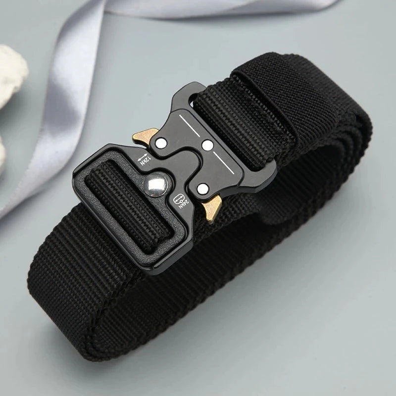 Men's new tactical high weight and wear-resistant alloy buckle nylon waist belt outdoor belt work clothes canvas elastic belt