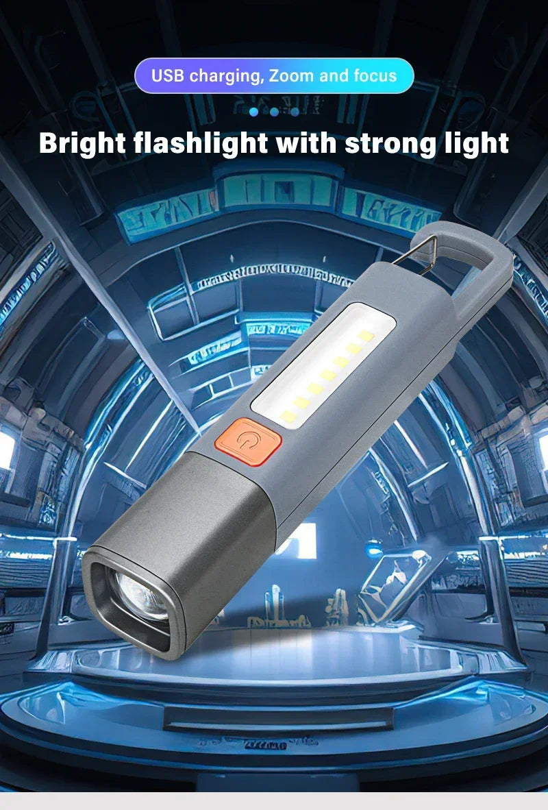 Mini LED Torch Light XPE COB Side Light Protable Flashlight with Hook Camping Light USB Rechargeable Zoomable Waterproof Lantern