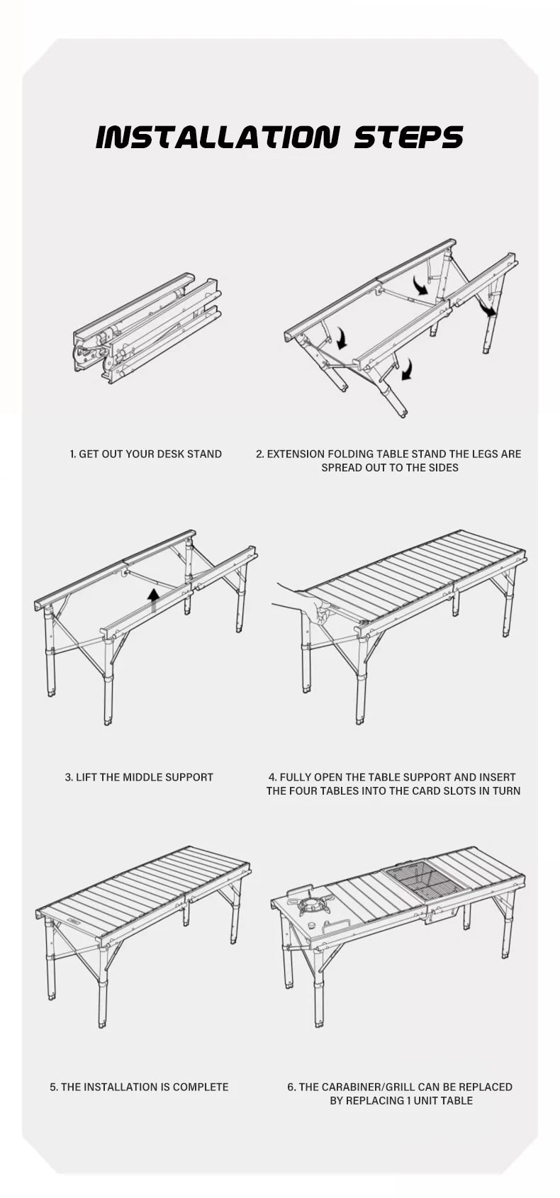 110cm Extended IGT table Lightweight Folding Multifunctional Aluminium Alloy Roll Table Adjustable Leg Desktop burner bbq Table