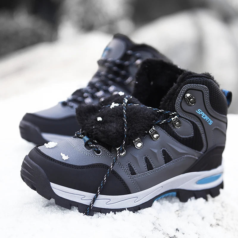 Large Size Outdoor Hiking Boots Men Women Non Slip Lace Up Climbing Winter Black Warm Fur Sneakers Size 42 Trekking Hiking Shoe