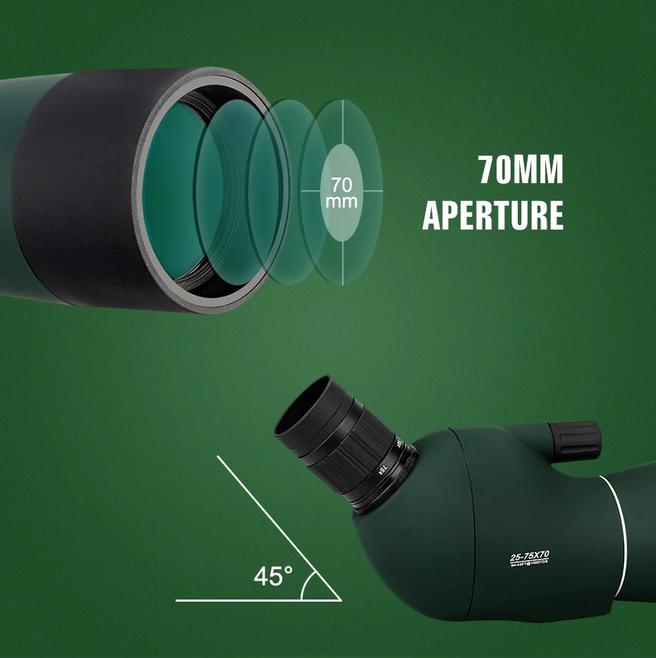 SVBONY SV28 Spotting Scopes with Tripod,25-75x70,Waterproof,Range Shooting Scope,Compact, for Target Shooting,Wildlife Viewing