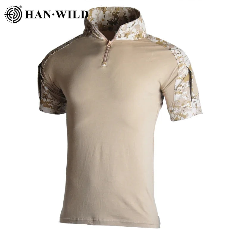 HAN WILD Camouflage Tees Men Tactical Shirt Cotton Climbing Shirts Combat T-Shirt Airsoft Paintball Camping Hunting Clothing